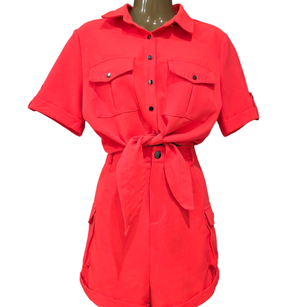 Red Tie-Front Short Set - Picture 3 of 5